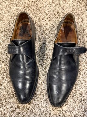 Men's Black Leather Single Monk Strap Derby Shoes